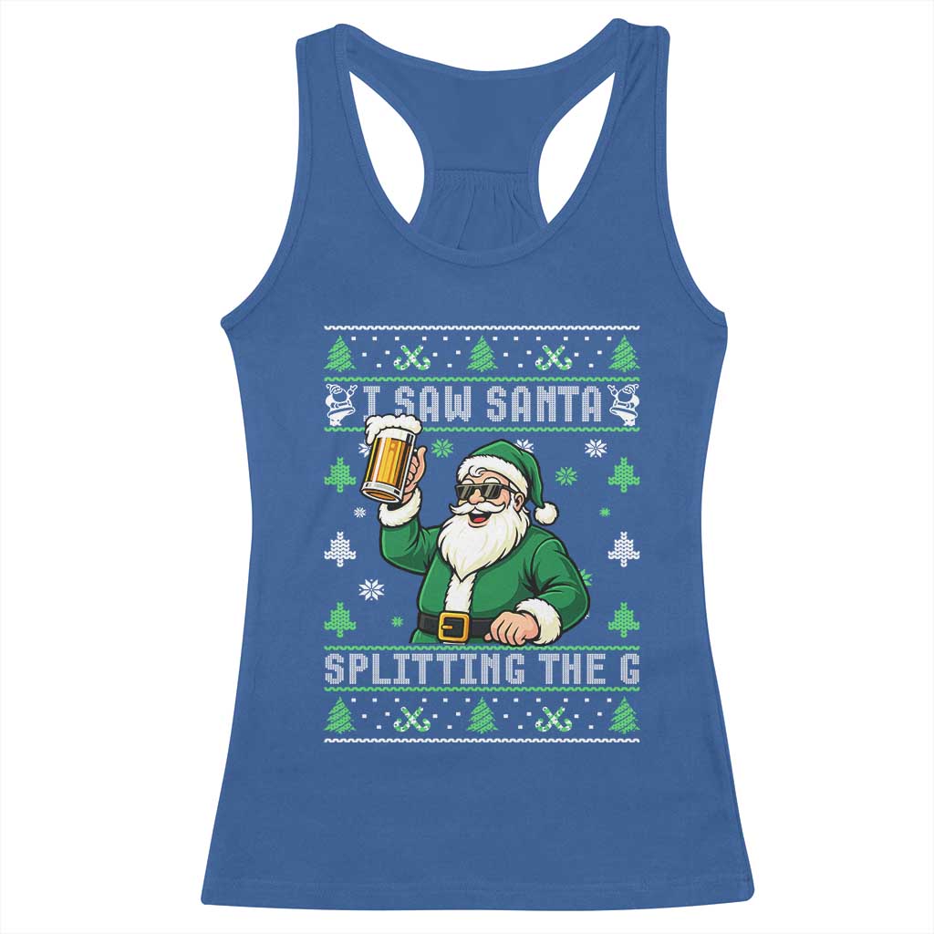 Funny Santa Ugly Christmas Racerback Tank Top Drinking Beer Splitting G Inappropriate Adult Humor TS10 Royal Blue Print Your Wear