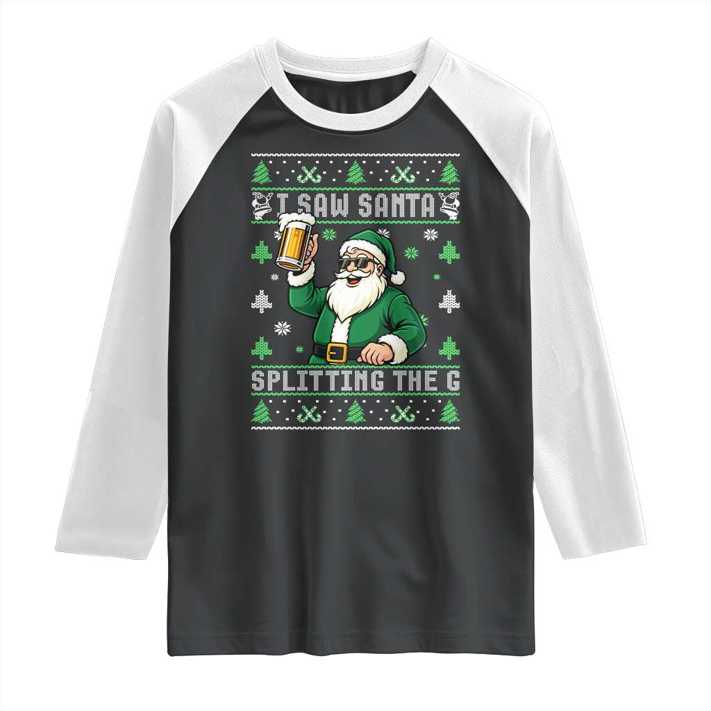 Funny Santa Ugly Christmas Raglan Shirt Drinking Beer Splitting G Inappropriate Adult Humor TS10 Black White Print Your Wear