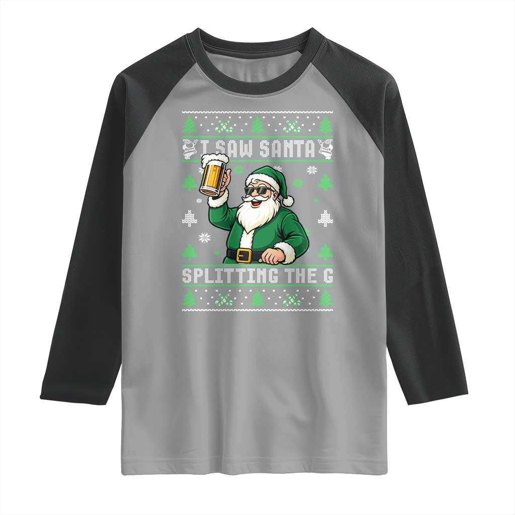 Funny Santa Ugly Christmas Raglan Shirt Drinking Beer Splitting G Inappropriate Adult Humor TS10 Sport Gray Black Print Your Wear
