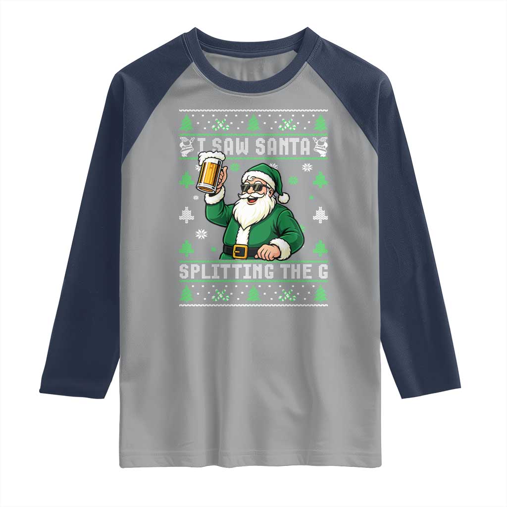 Funny Santa Ugly Christmas Raglan Shirt Drinking Beer Splitting G Inappropriate Adult Humor TS10 Sport Gray Navy Print Your Wear
