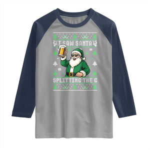 Funny Santa Ugly Christmas Raglan Shirt Drinking Beer Splitting G Inappropriate Adult Humor TS10 Sport Gray Navy Print Your Wear