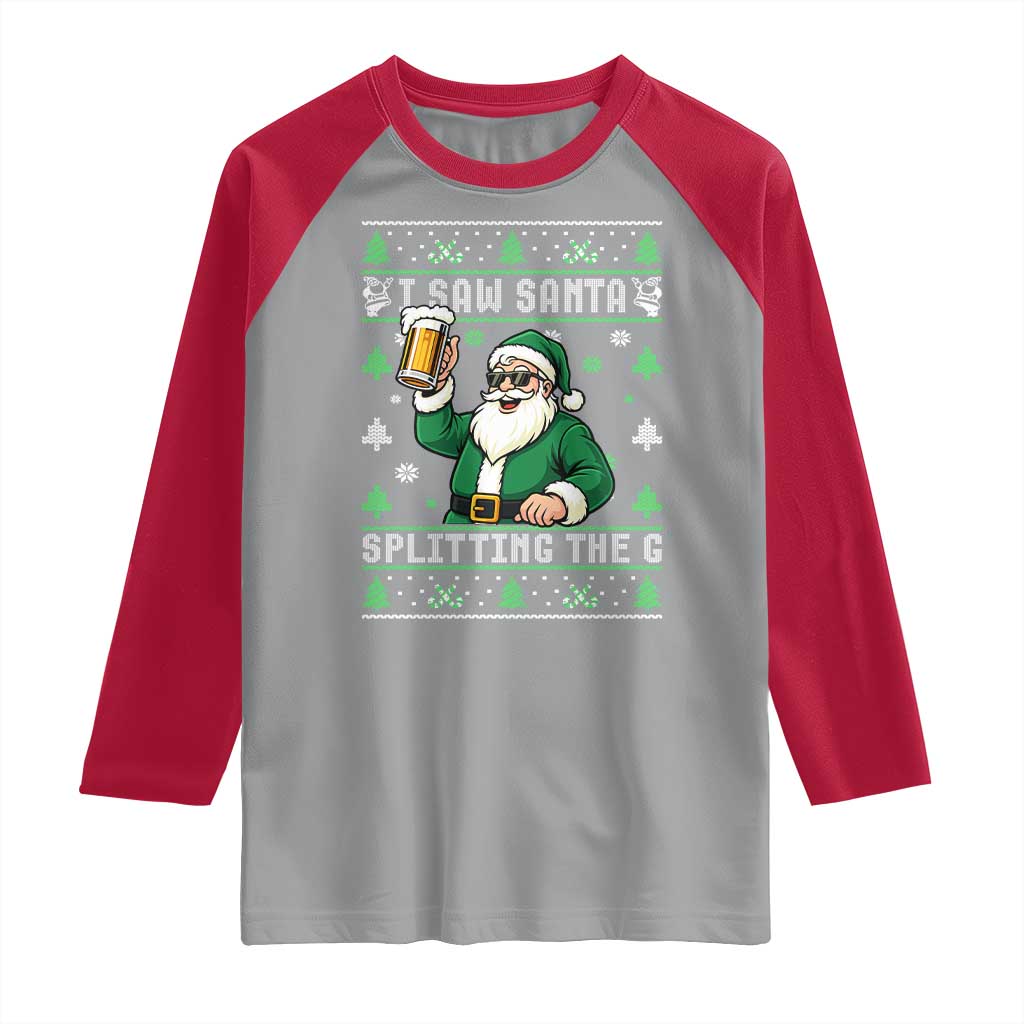 Funny Santa Ugly Christmas Raglan Shirt Drinking Beer Splitting G Inappropriate Adult Humor TS10 Sport Gray Red Print Your Wear