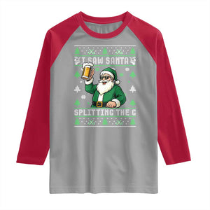 Funny Santa Ugly Christmas Raglan Shirt Drinking Beer Splitting G Inappropriate Adult Humor TS10 Sport Gray Red Print Your Wear