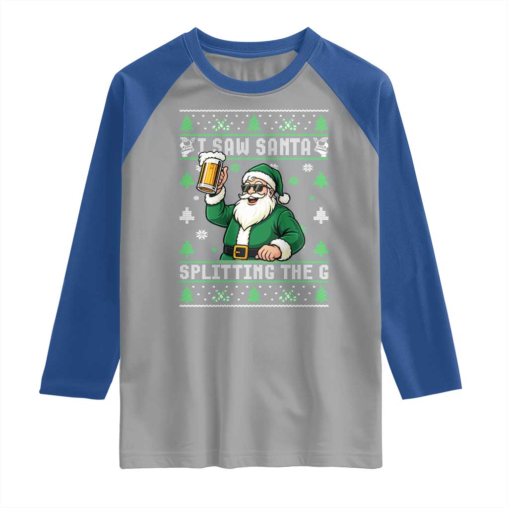 Funny Santa Ugly Christmas Raglan Shirt Drinking Beer Splitting G Inappropriate Adult Humor TS10 Sport Gray Royal Print Your Wear
