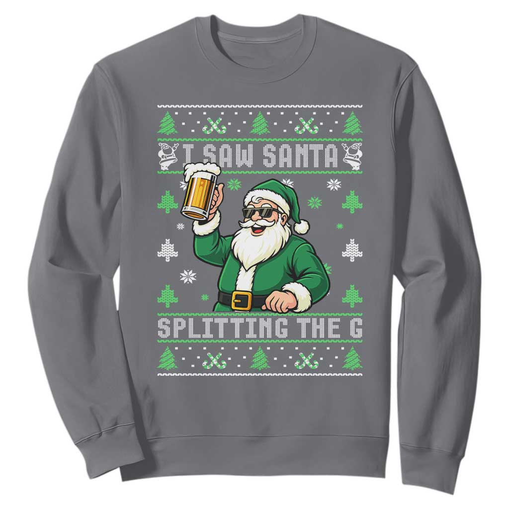 Funny Santa Ugly Christmas Sweatshirt Drinking Beer Splitting G Inappropriate Adult Humor TS10 Charcoal Print Your Wear
