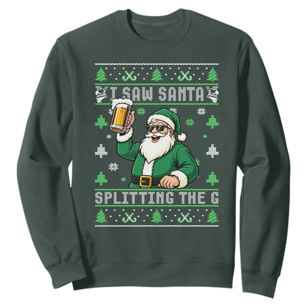 Funny Santa Ugly Christmas Sweatshirt Drinking Beer Splitting G Inappropriate Adult Humor TS10 Dark Forest Green Print Your Wear