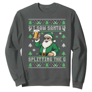Funny Santa Ugly Christmas Sweatshirt Drinking Beer Splitting G Inappropriate Adult Humor TS10 Dark Heather Print Your Wear