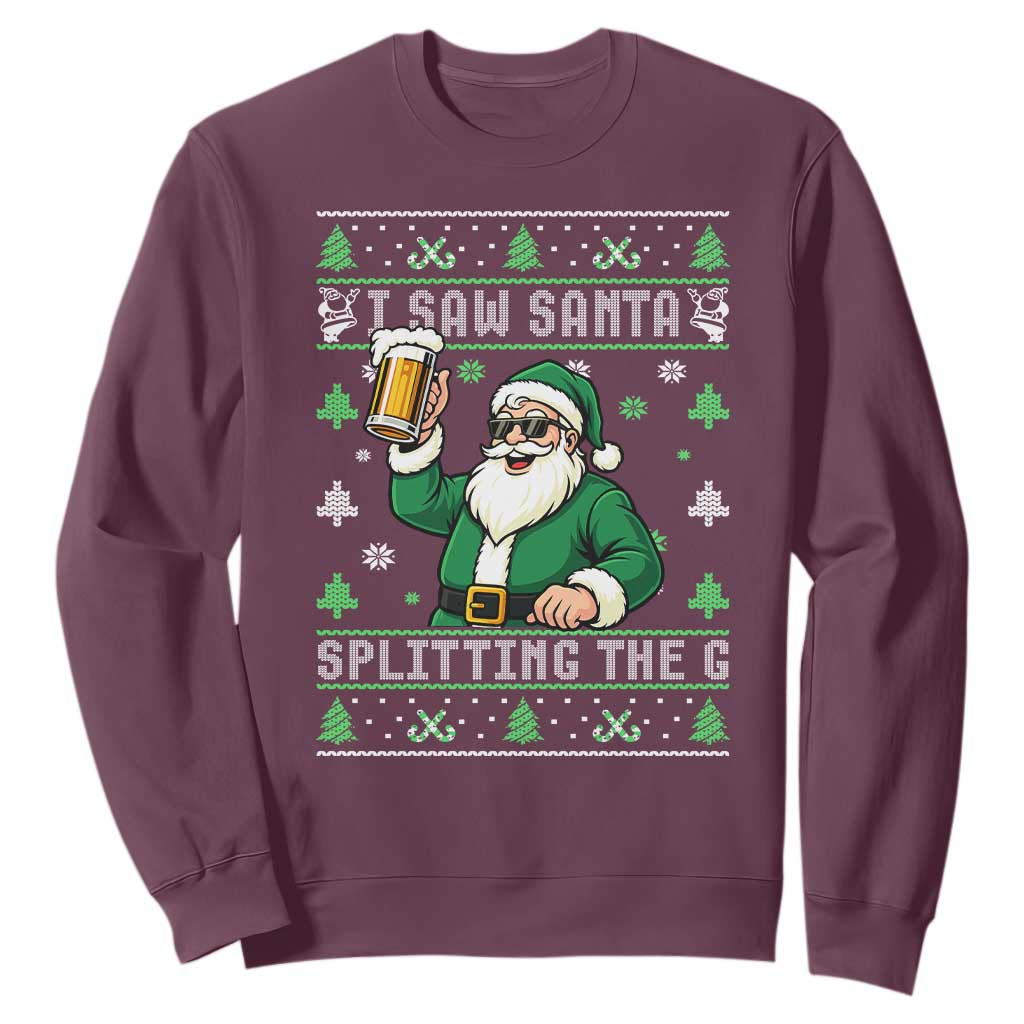 Funny Santa Ugly Christmas Sweatshirt Drinking Beer Splitting G Inappropriate Adult Humor TS10 Maroon Print Your Wear