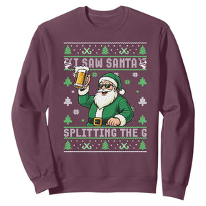 Funny Santa Ugly Christmas Sweatshirt Drinking Beer Splitting G Inappropriate Adult Humor TS10 Maroon Print Your Wear