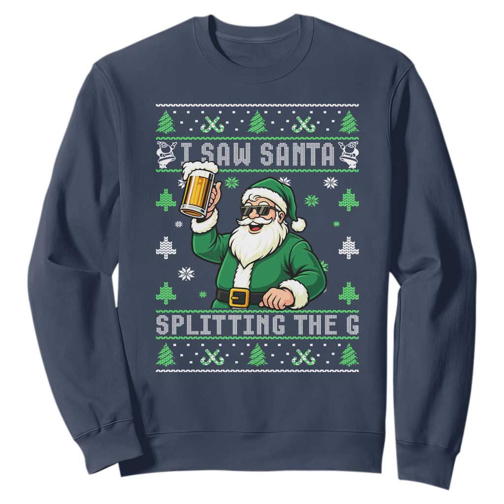 Funny Santa Ugly Christmas Sweatshirt Drinking Beer Splitting G Inappropriate Adult Humor TS10 Navy Print Your Wear
