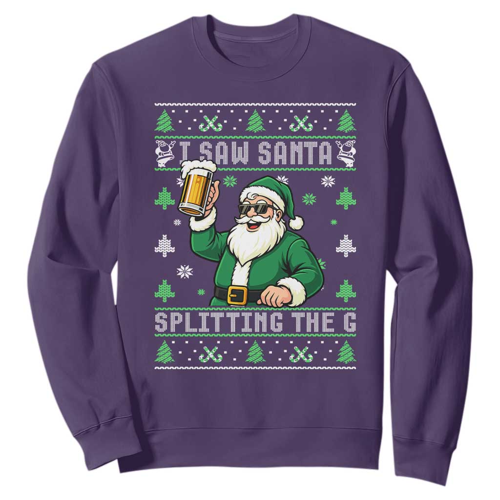 Funny Santa Ugly Christmas Sweatshirt Drinking Beer Splitting G Inappropriate Adult Humor TS10 Purple Print Your Wear