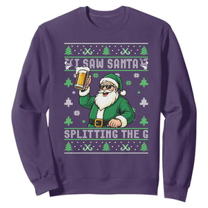 Funny Santa Ugly Christmas Sweatshirt Drinking Beer Splitting G Inappropriate Adult Humor TS10 Purple Print Your Wear