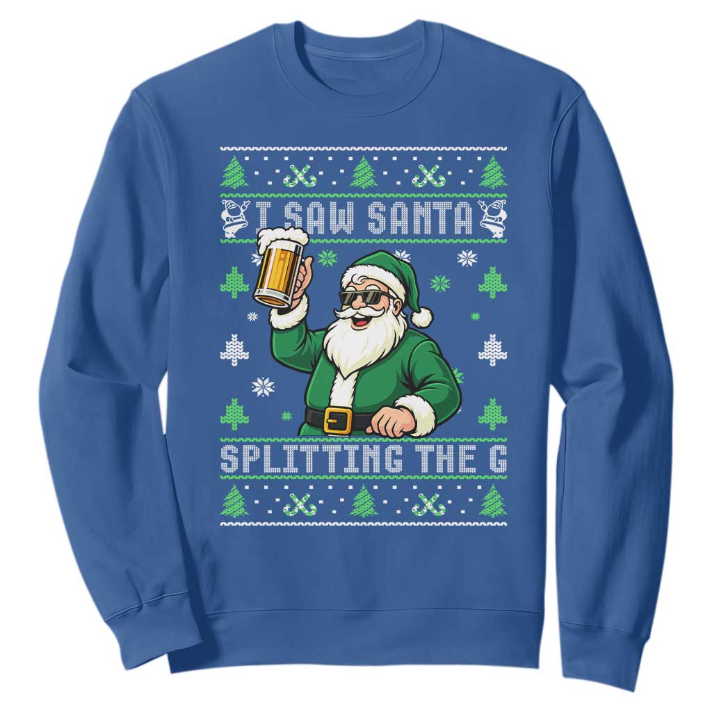 Funny Santa Ugly Christmas Sweatshirt Drinking Beer Splitting G Inappropriate Adult Humor TS10 Royal Blue Print Your Wear