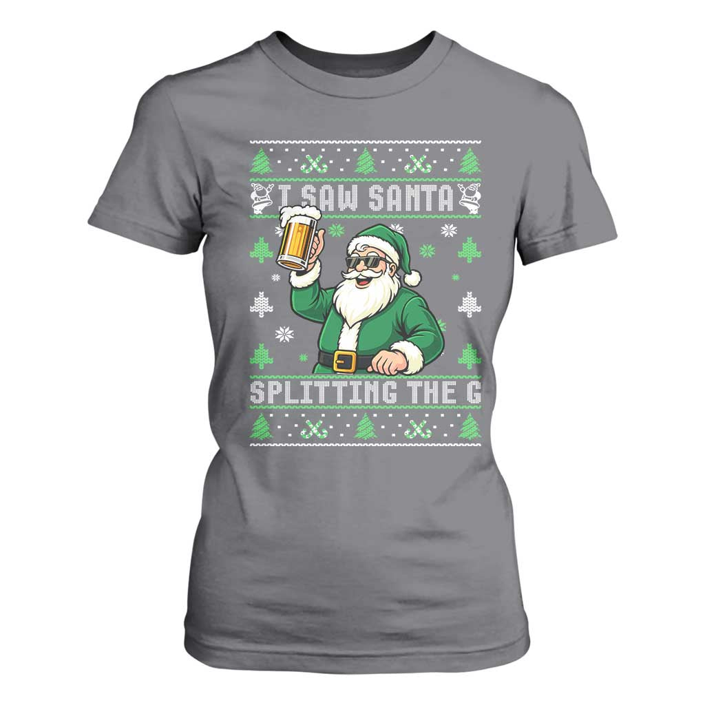 Funny Santa Ugly Christmas T Shirt For Women Drinking Beer Splitting G Inappropriate Adult Humor TS10 Charcoal Print Your Wear