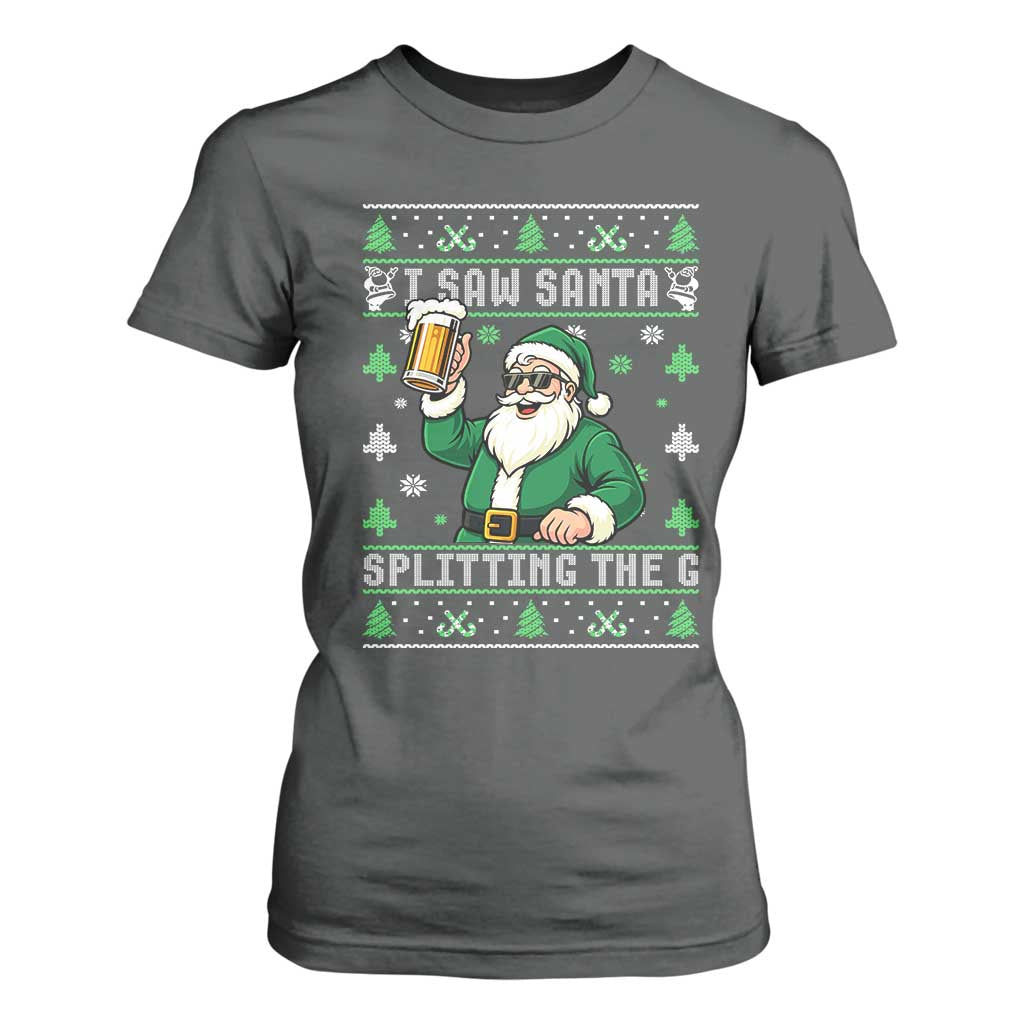 Funny Santa Ugly Christmas T Shirt For Women Drinking Beer Splitting G Inappropriate Adult Humor TS10 Dark Heather Print Your Wear