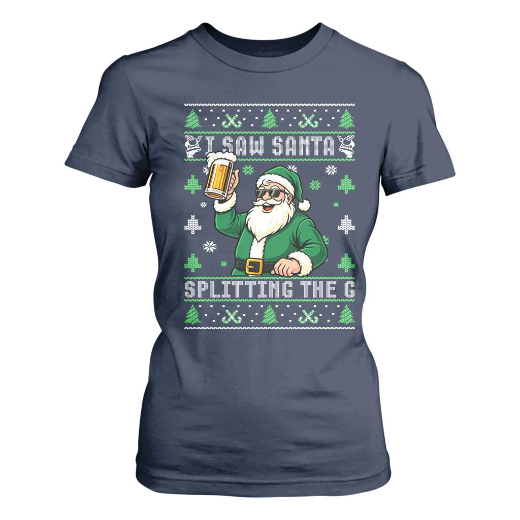 Funny Santa Ugly Christmas T Shirt For Women Drinking Beer Splitting G Inappropriate Adult Humor TS10 Navy Print Your Wear