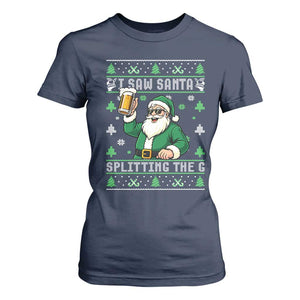 Funny Santa Ugly Christmas T Shirt For Women Drinking Beer Splitting G Inappropriate Adult Humor TS10 Navy Print Your Wear