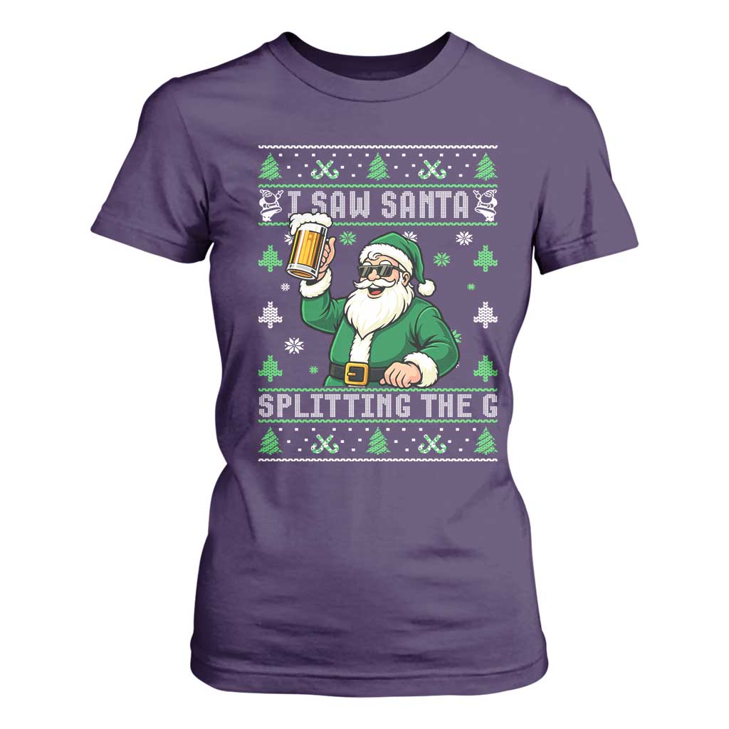 Funny Santa Ugly Christmas T Shirt For Women Drinking Beer Splitting G Inappropriate Adult Humor TS10 Purple Print Your Wear