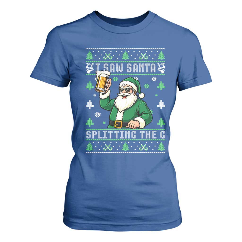 Funny Santa Ugly Christmas T Shirt For Women Drinking Beer Splitting G Inappropriate Adult Humor TS10 Royal Blue Print Your Wear