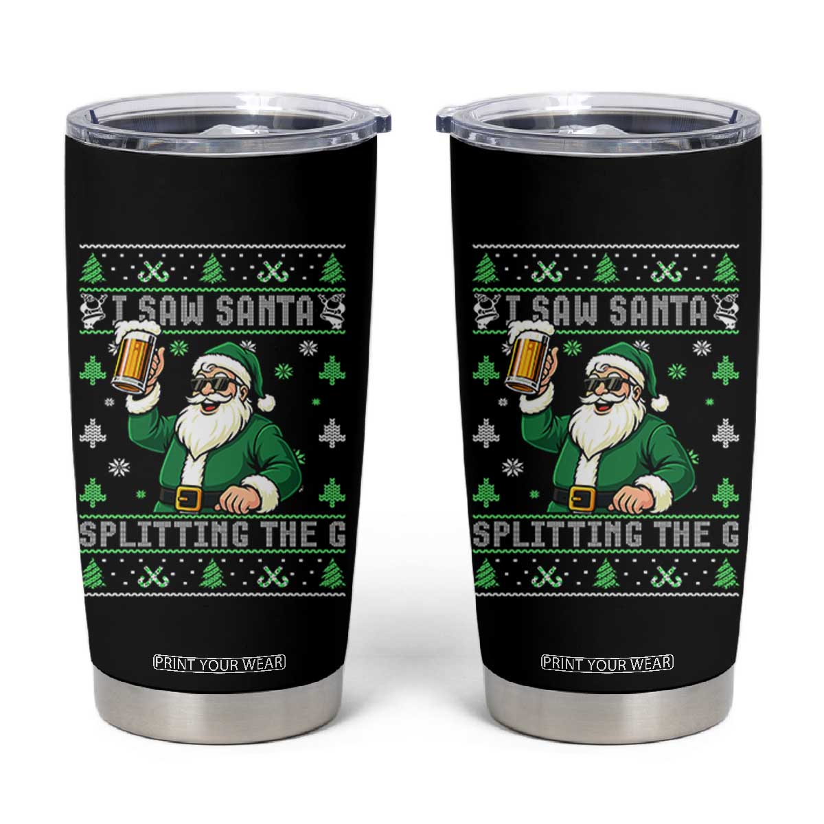 Funny Santa Ugly Christmas Tumbler Cup Drinking Beer Splitting G Inappropriate Adult Humor TS10 Black Print Your Wear