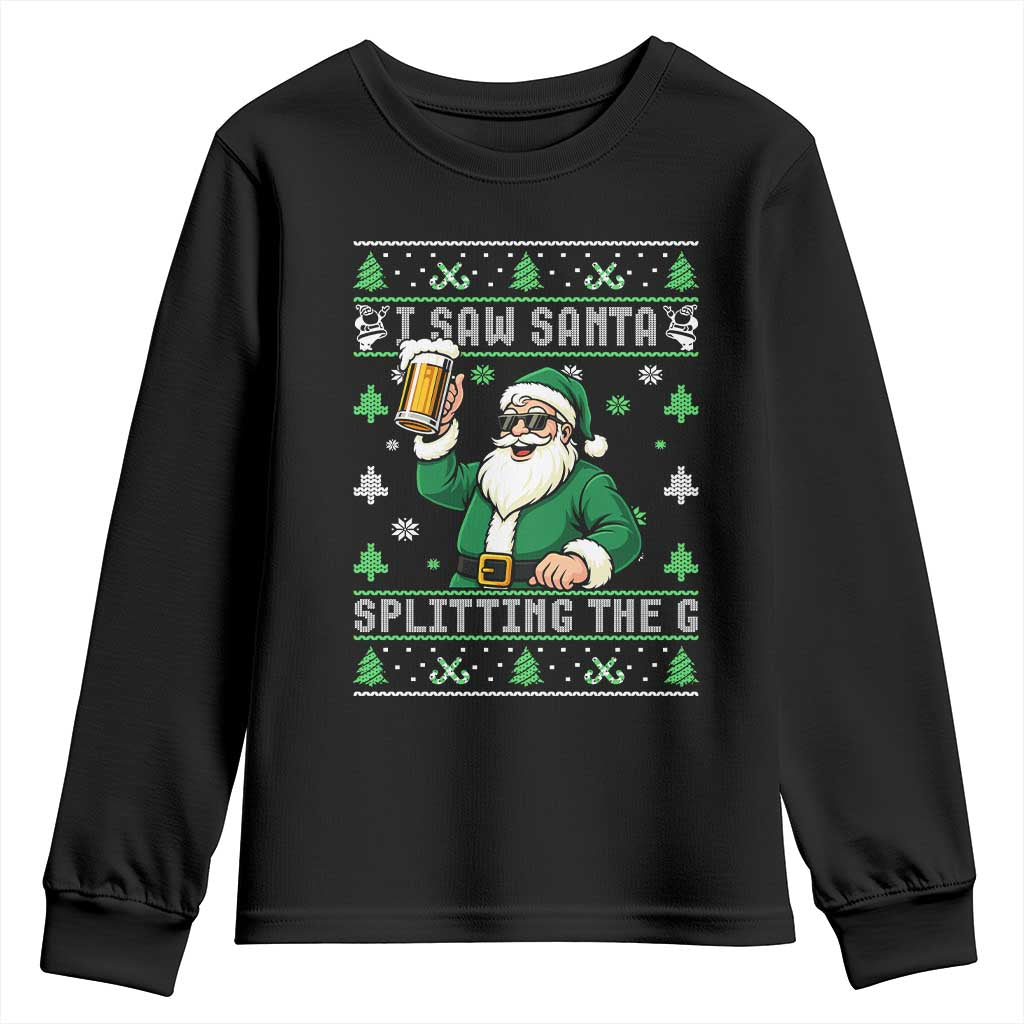 Funny Santa Ugly Christmas Youth Sweatshirt Drinking Beer Splitting G Inappropriate Adult Humor TS10 Black Print Your Wear
