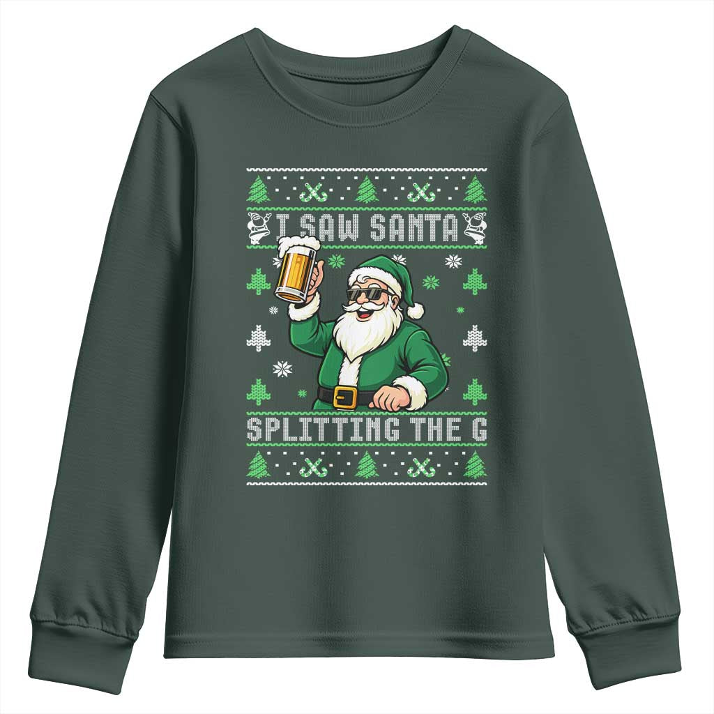 Funny Santa Ugly Christmas Youth Sweatshirt Drinking Beer Splitting G Inappropriate Adult Humor TS10 Dark Forest Green Print Your Wear