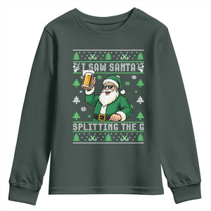 Funny Santa Ugly Christmas Youth Sweatshirt Drinking Beer Splitting G Inappropriate Adult Humor TS10 Dark Forest Green Print Your Wear