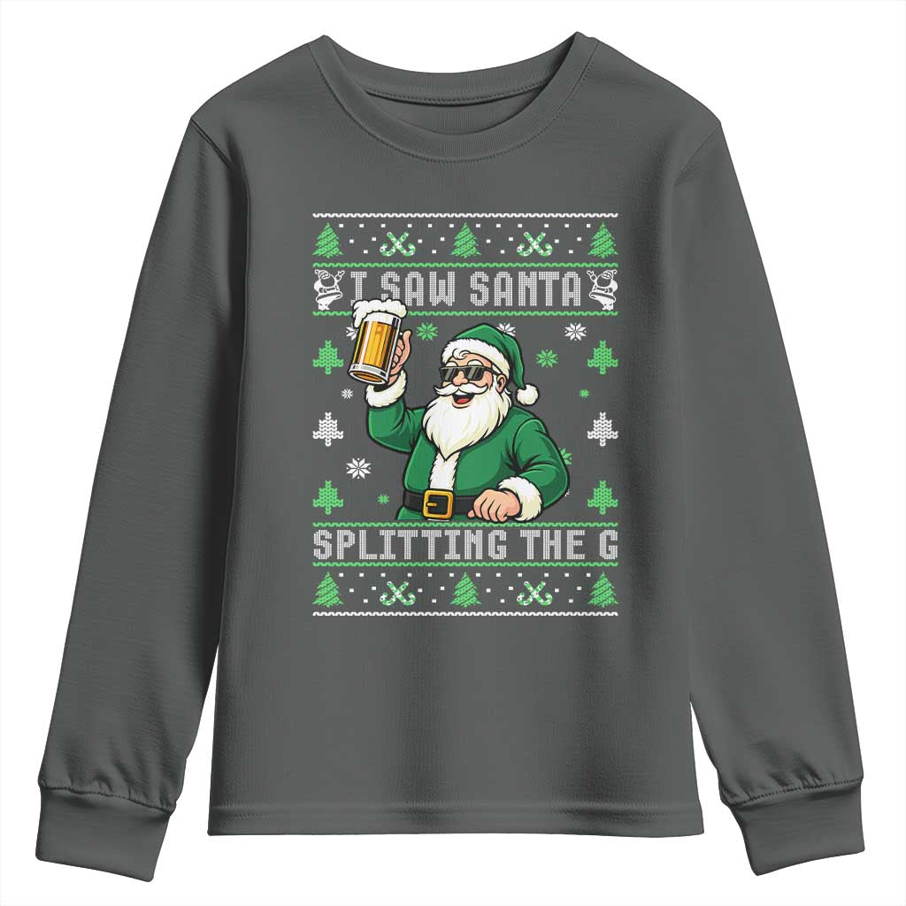 Funny Santa Ugly Christmas Youth Sweatshirt Drinking Beer Splitting G Inappropriate Adult Humor TS10 Dark Heather Print Your Wear