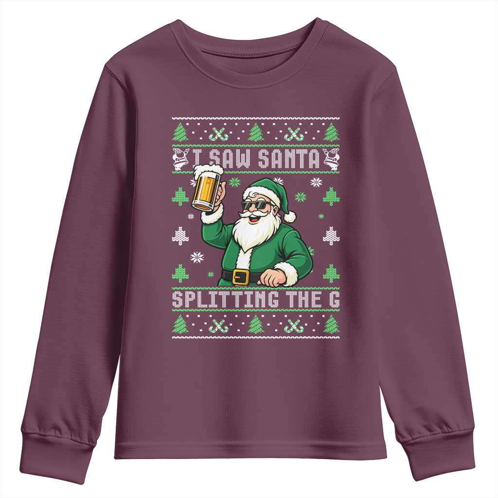 Funny Santa Ugly Christmas Youth Sweatshirt Drinking Beer Splitting G Inappropriate Adult Humor TS10 Maroon Print Your Wear