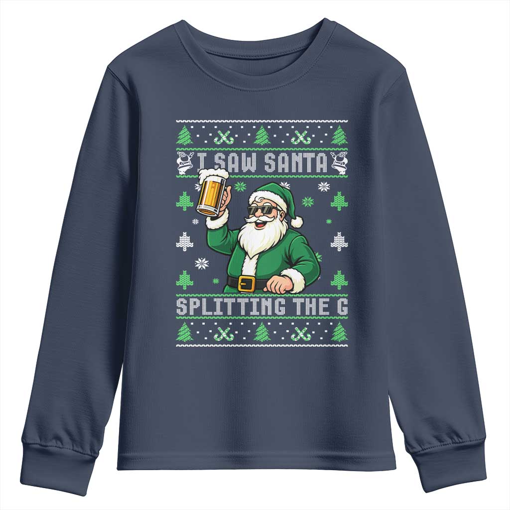 Funny Santa Ugly Christmas Youth Sweatshirt Drinking Beer Splitting G Inappropriate Adult Humor TS10 Navy Print Your Wear