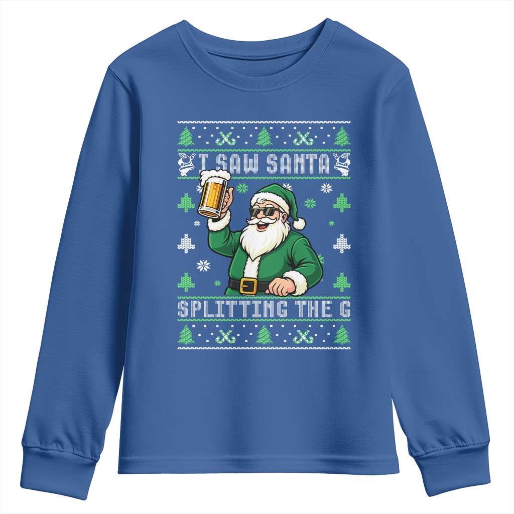 Funny Santa Ugly Christmas Youth Sweatshirt Drinking Beer Splitting G Inappropriate Adult Humor TS10 Royal Blue Print Your Wear