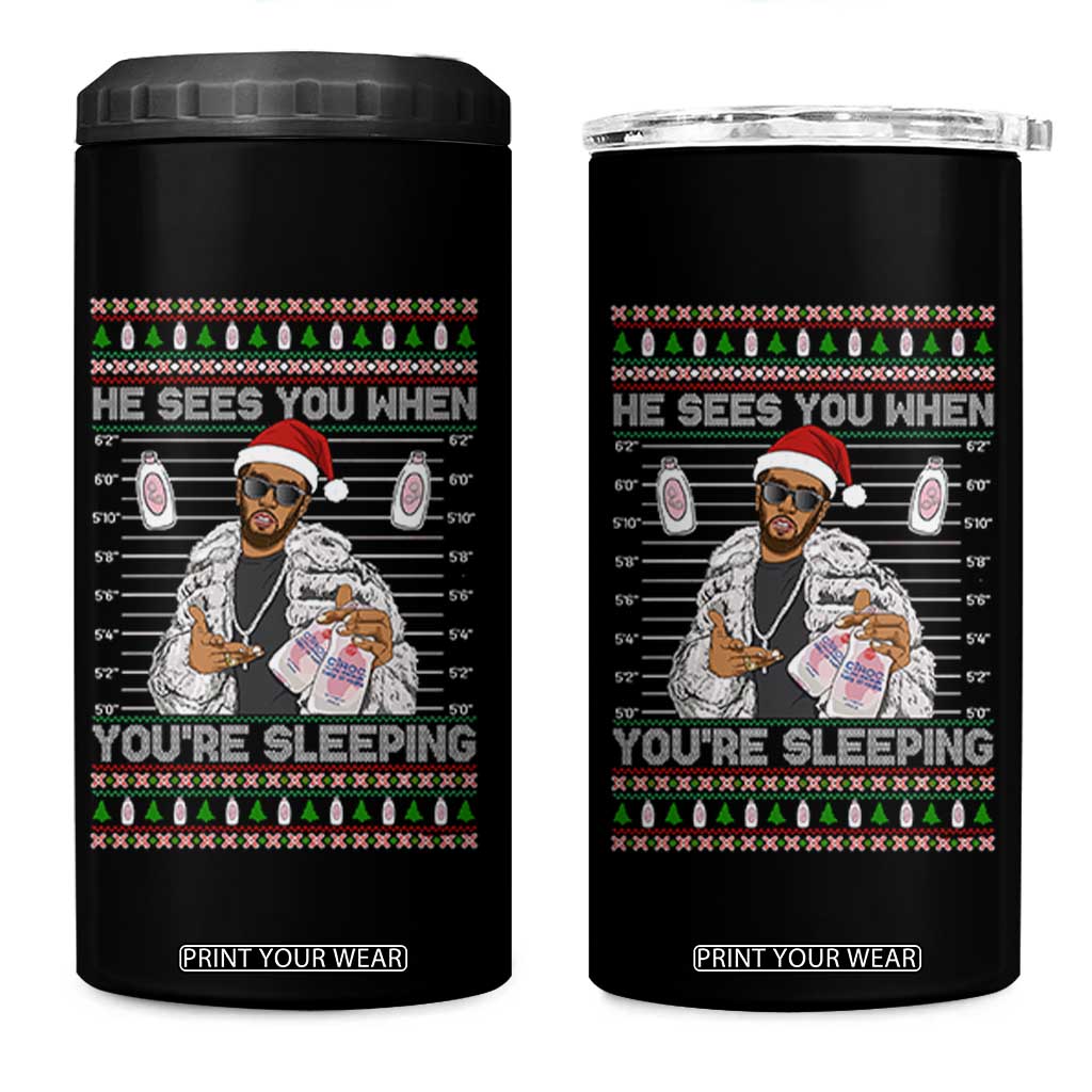 Funny Christmas Diddy 4 in 1 Can Cooler Tumbler Diddy Sees You When Youre Sleeping Ugly Xmas TS10 One Size: 16 oz Black Print Your Wear