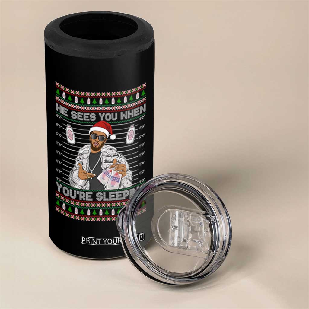 Funny Christmas Diddy 4 in 1 Can Cooler Tumbler Diddy Sees You When Youre Sleeping Ugly Xmas TS10 Print Your Wear