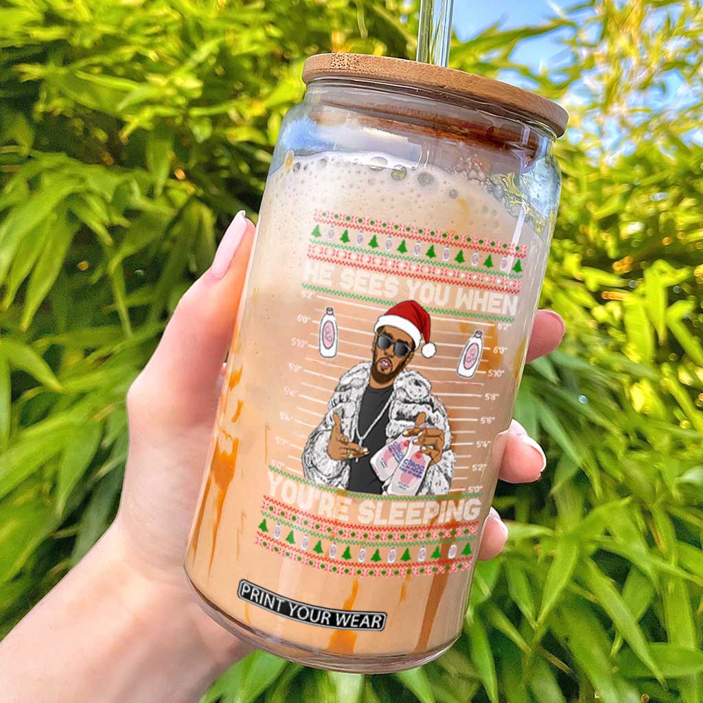 Funny Christmas Diddy Glass Can Diddy Sees You When Youre Sleeping Ugly Xmas TS10 Black Print Your Wear