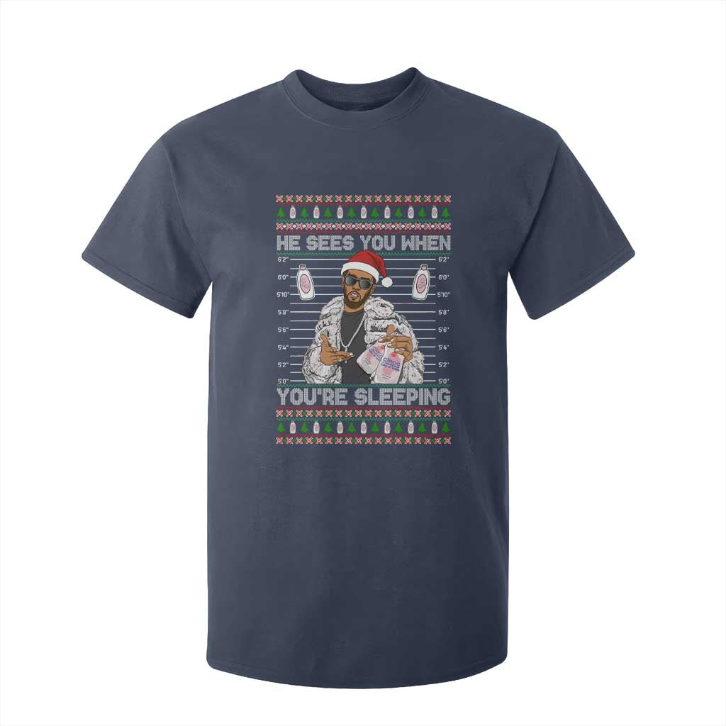 Funny Christmas Diddy T Shirt For Kid Diddy Sees You When Youre Sleeping Ugly Xmas TS10 Navy Print Your Wear