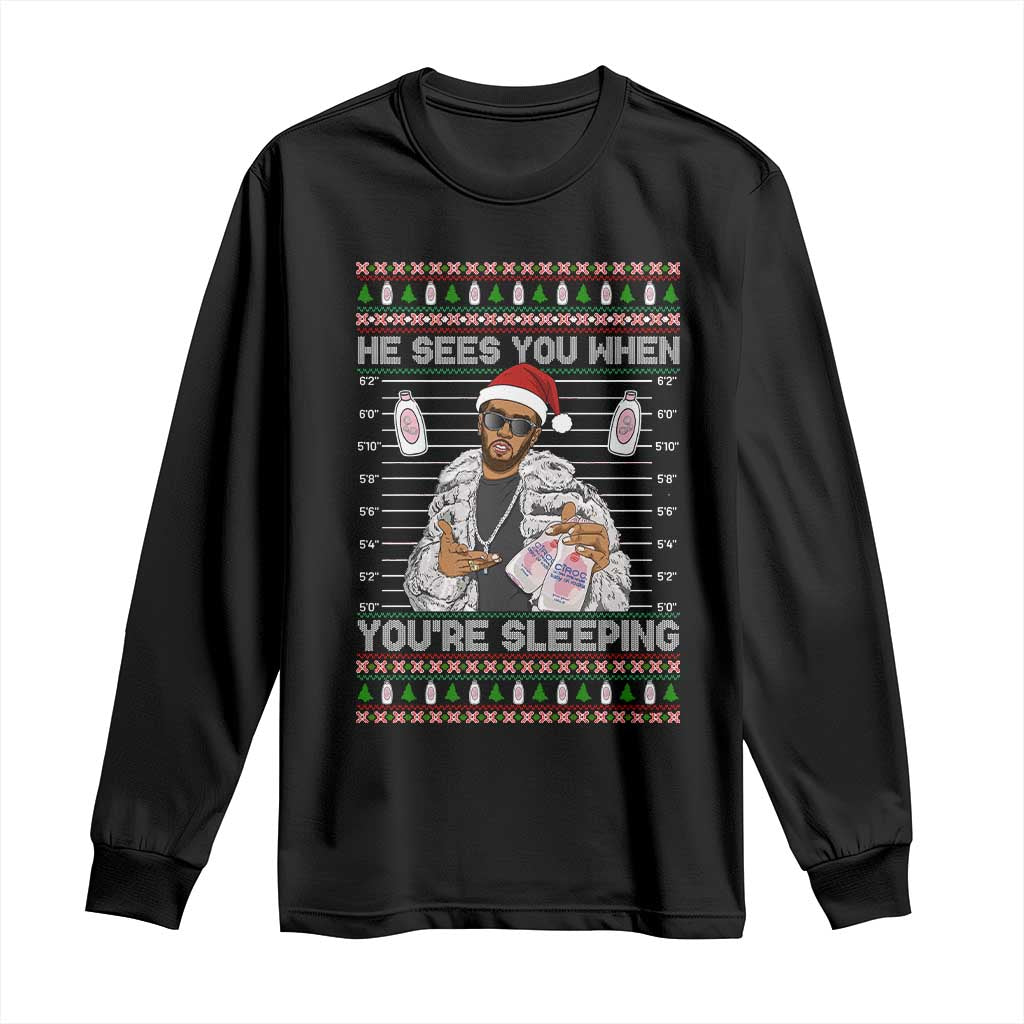 Funny Christmas Diddy Long Sleeve Shirt Diddy Sees You When Youre Sleeping Ugly Xmas TS10 Black Print Your Wear