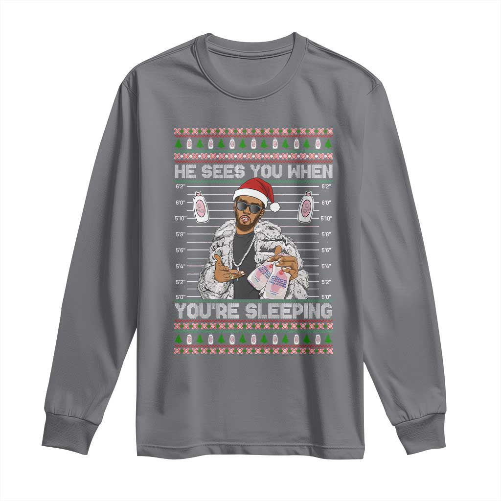 Funny Christmas Diddy Long Sleeve Shirt Diddy Sees You When Youre Sleeping Ugly Xmas TS10 Charcoal Print Your Wear