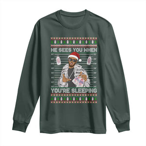 Funny Christmas Diddy Long Sleeve Shirt Diddy Sees You When Youre Sleeping Ugly Xmas TS10 Dark Forest Green Print Your Wear