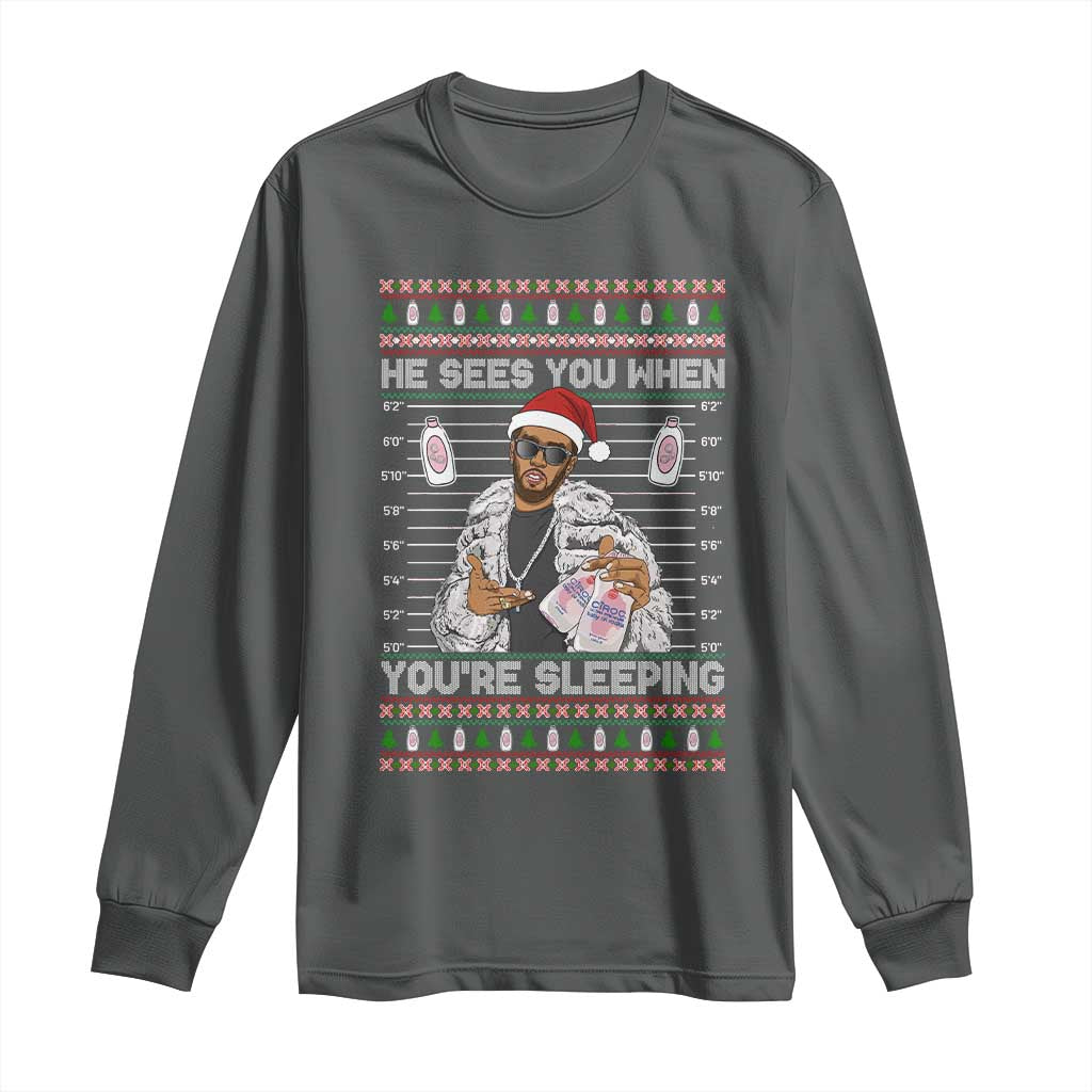 Funny Christmas Diddy Long Sleeve Shirt Diddy Sees You When Youre Sleeping Ugly Xmas TS10 Dark Heather Print Your Wear