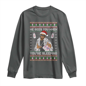 Funny Christmas Diddy Long Sleeve Shirt Diddy Sees You When Youre Sleeping Ugly Xmas TS10 Dark Heather Print Your Wear