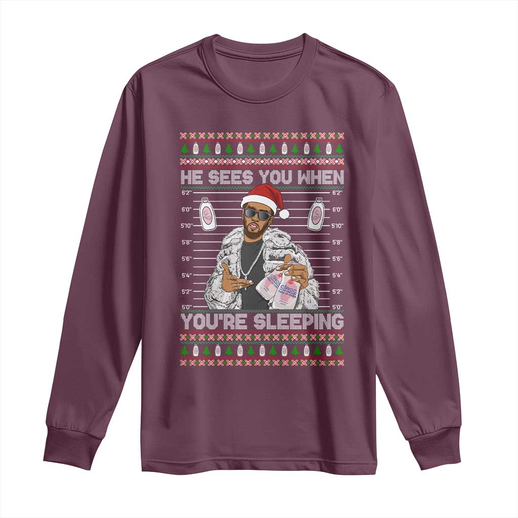 Funny Christmas Diddy Long Sleeve Shirt Diddy Sees You When Youre Sleeping Ugly Xmas TS10 Maroon Print Your Wear