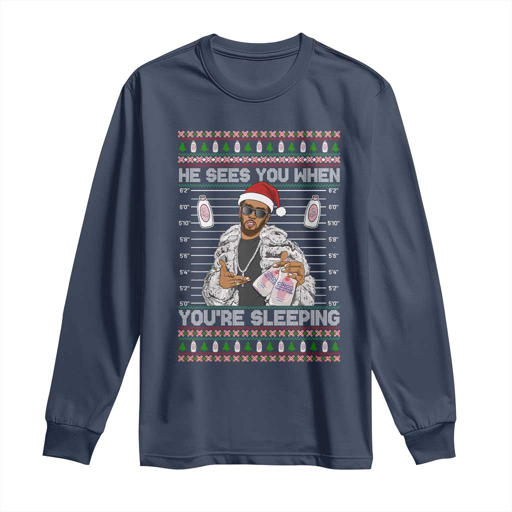 Funny Christmas Diddy Long Sleeve Shirt Diddy Sees You When Youre Sleeping Ugly Xmas TS10 Navy Print Your Wear