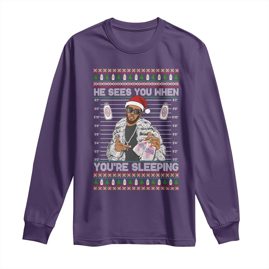 Funny Christmas Diddy Long Sleeve Shirt Diddy Sees You When Youre Sleeping Ugly Xmas TS10 Purple Print Your Wear
