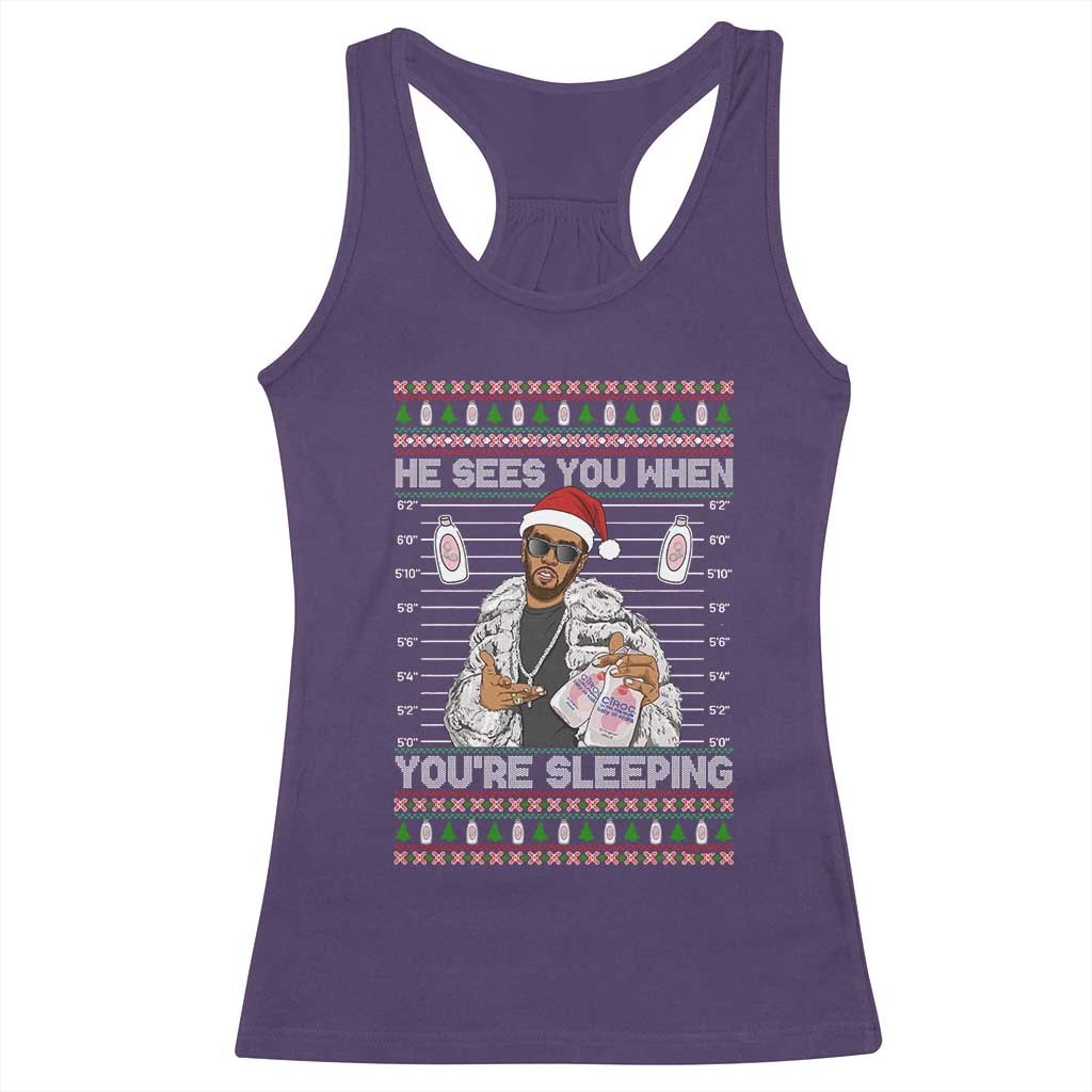 Funny Christmas Diddy Racerback Tank Top Diddy Sees You When Youre Sleeping Ugly Xmas TS10 Purple Print Your Wear