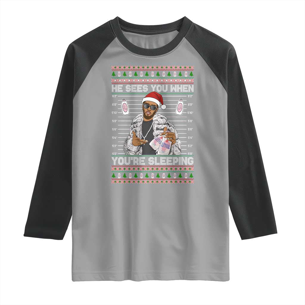 Funny Christmas Diddy Raglan Shirt Diddy Sees You When Youre Sleeping Ugly Xmas TS10 Sport Gray Black Print Your Wear