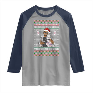 Funny Christmas Diddy Raglan Shirt Diddy Sees You When Youre Sleeping Ugly Xmas TS10 Sport Gray Navy Print Your Wear