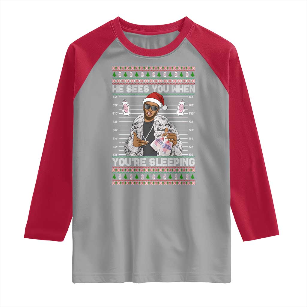 Funny Christmas Diddy Raglan Shirt Diddy Sees You When Youre Sleeping Ugly Xmas TS10 Sport Gray Red Print Your Wear