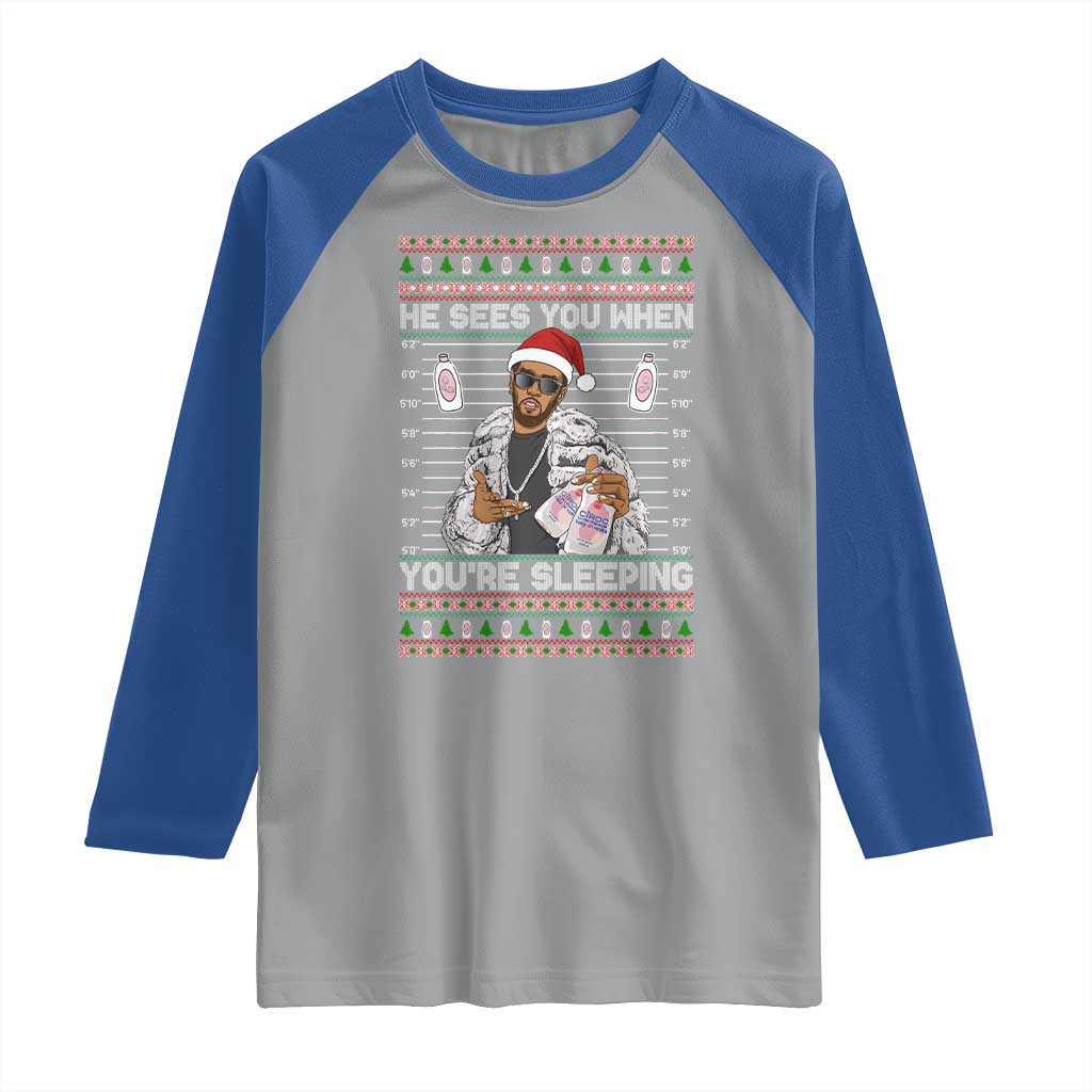 Funny Christmas Diddy Raglan Shirt Diddy Sees You When Youre Sleeping Ugly Xmas TS10 Sport Gray Royal Print Your Wear