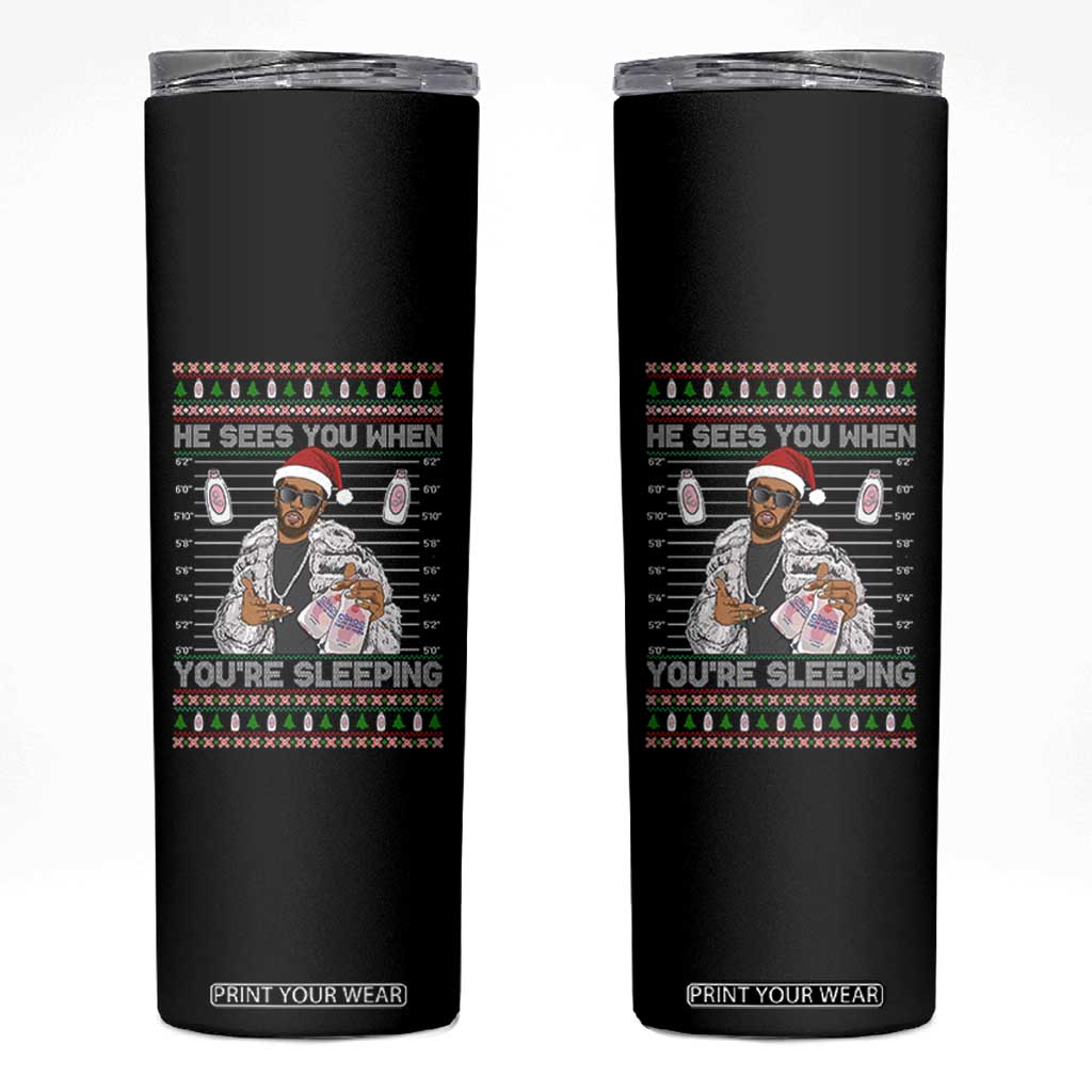 Funny Christmas Diddy Skinny Tumbler Diddy Sees You When Youre Sleeping Ugly Xmas TS10 Black Print Your Wear