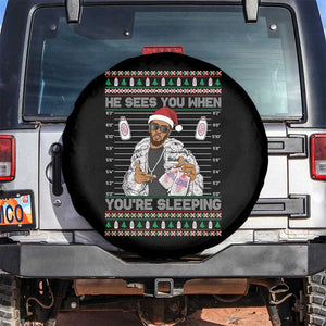Funny Christmas Diddy Spare Tire Cover Diddy Sees You When Youre Sleeping Ugly Xmas TS10 No hole Black Print Your Wear